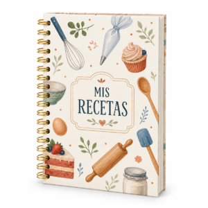 Agenda de recetas personalizada sobre fondo blanco