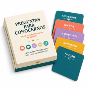 Tarjetas Preguntas para conocernos sobre fondo blanco