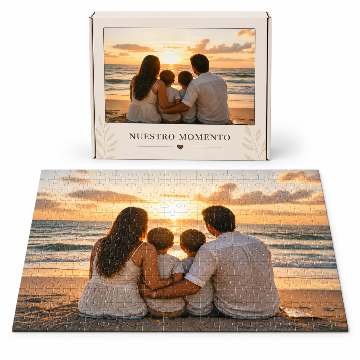 Rompecabezas personalizado con fotografía sobre fondo blanco